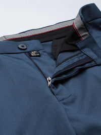 DENNISON Men Teal Blue Smart Tapered Fit Pleated Trousers