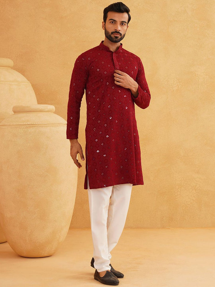 SOJANYA Geometric Embroidered Regular Sequinned Pure Cotton Kurta With Churidar