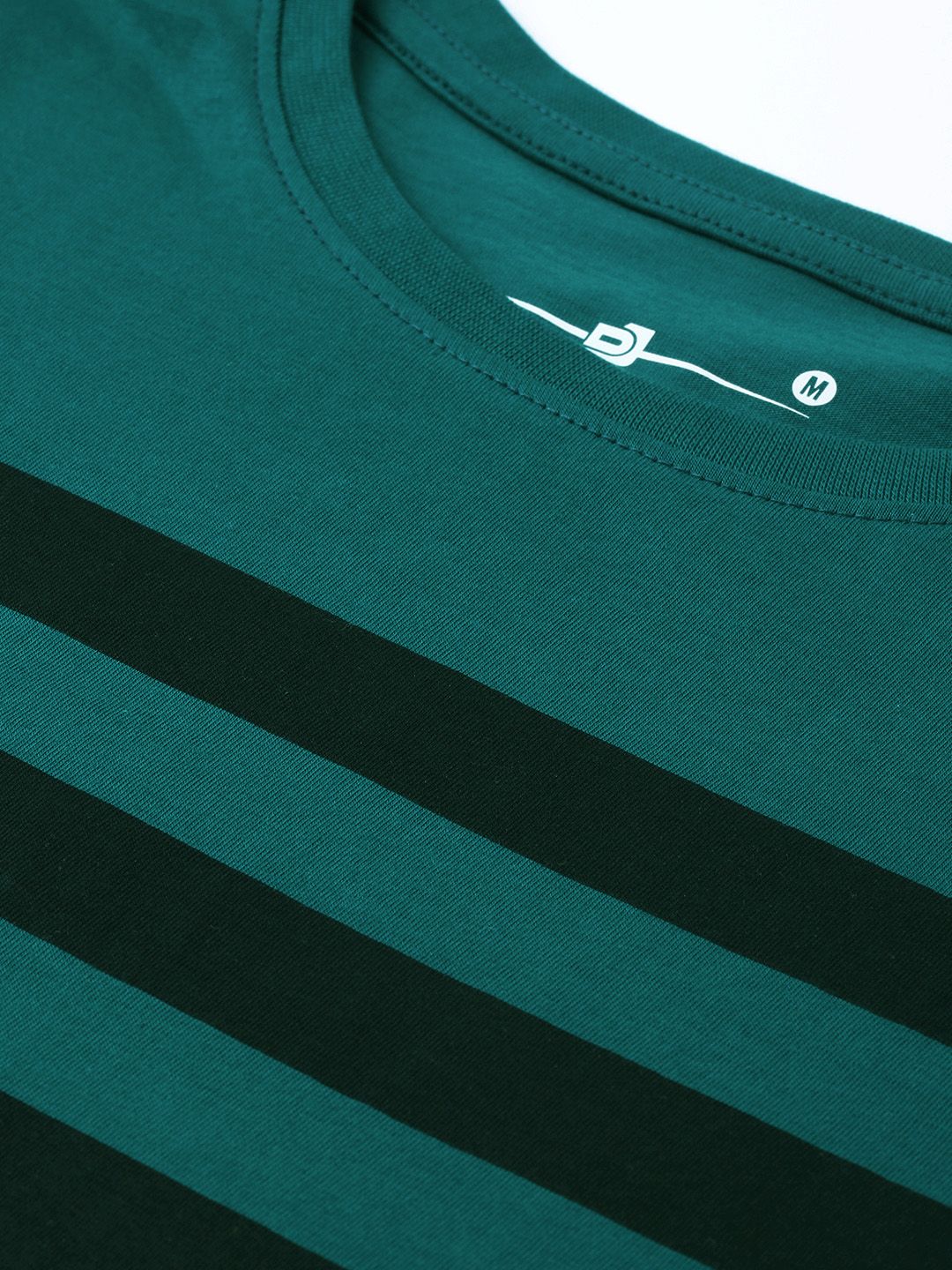 DILLINGER Men Teal Green  Black Striped Round Neck Pure Cotton T-shirt