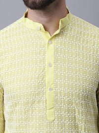 SOJANYA Men Floral Embroidered Pure Cotton Kurta With Pyjamas & Nehru Jacket
