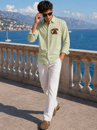 Eszett Embroidery Spread Collar Vintage Telephone Cotton Shirt