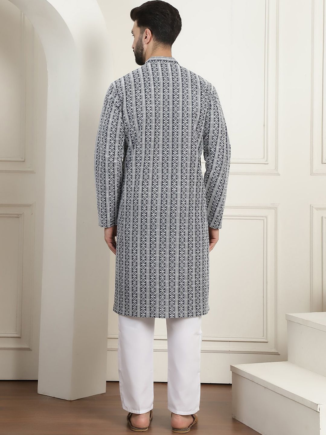 Anouk Charcoal Ethnic Motifs Embroidered Straight Pure Cotton Kurta with Churidar