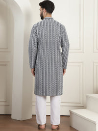 Anouk Charcoal Ethnic Motifs Embroidered Straight Pure Cotton Kurta with Churidar