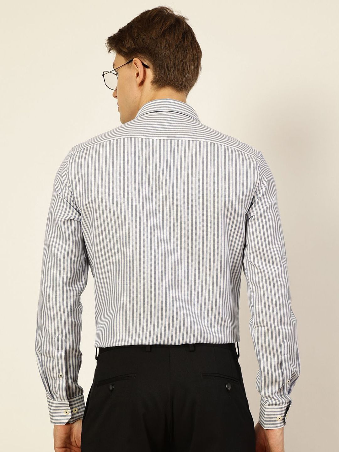 Thomas Scott Men Smart Cutaway Collar Pinstripes Striped Cotton Formal Shirt