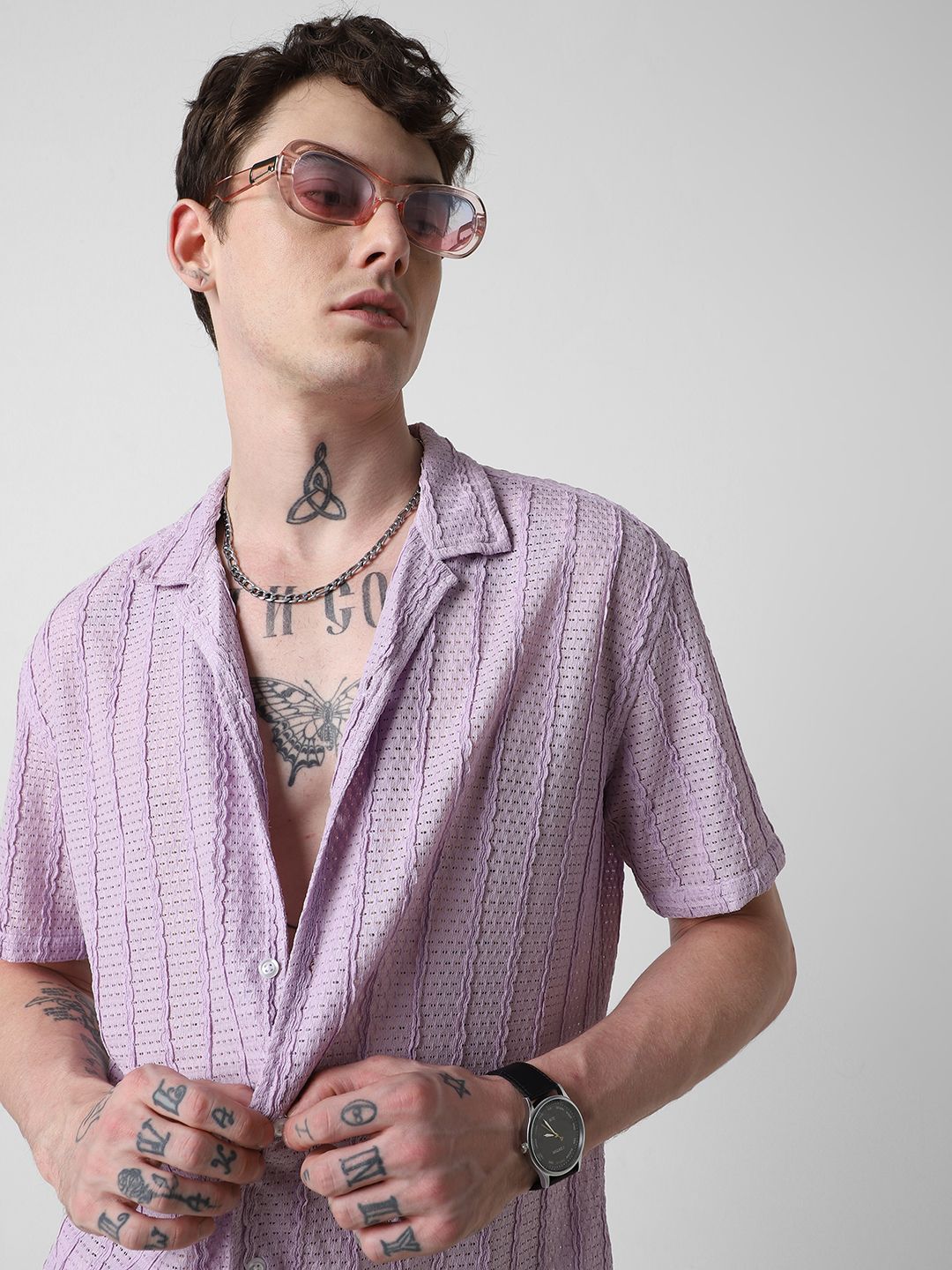 VASTRADO Men Classic Cuban Collar Vertical Striped Casual Shirt