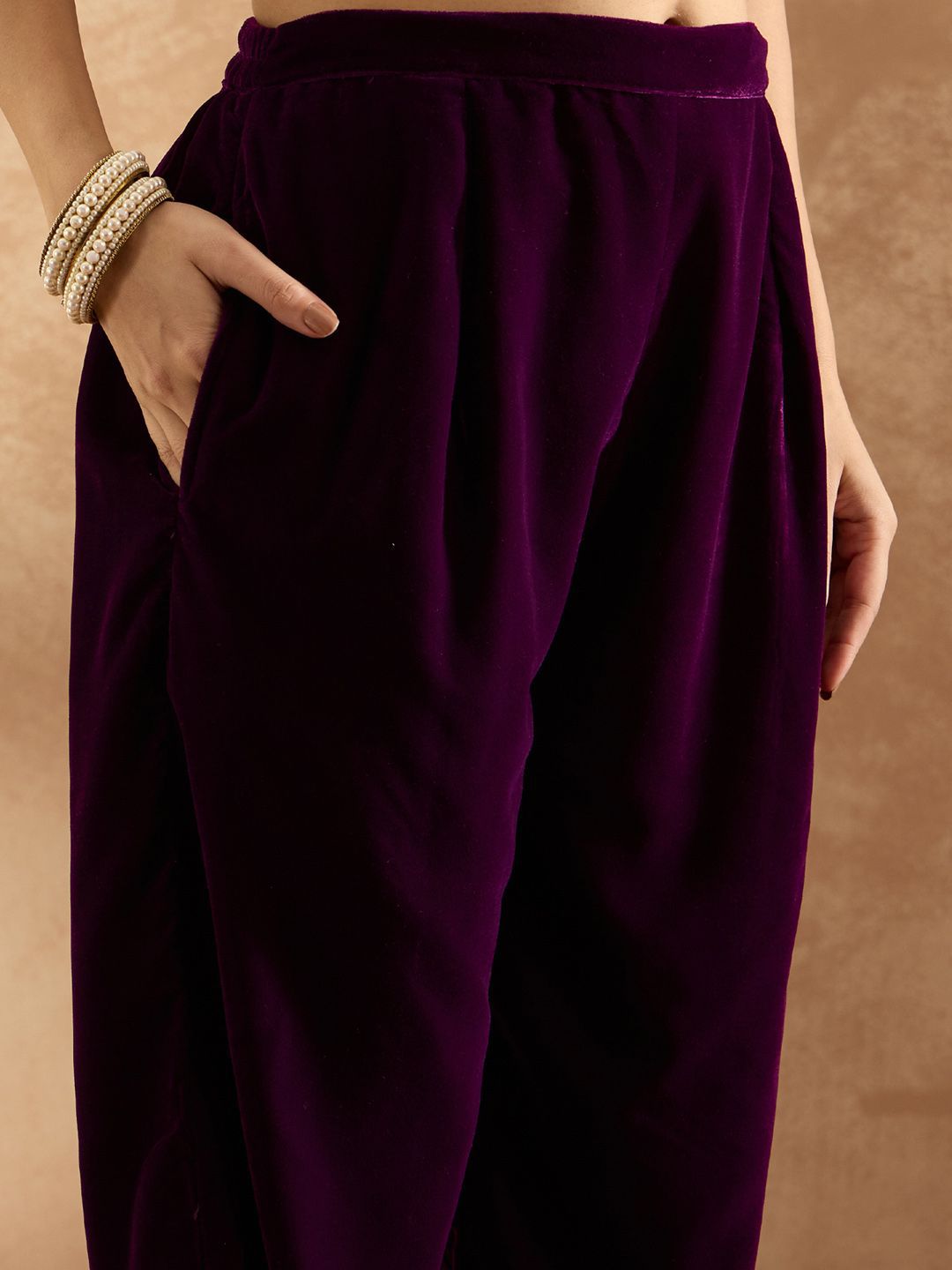 Indo Era Women Ethnic Motifs Embroidered Regular Velvet Kurta with Trousers & With Dupatta