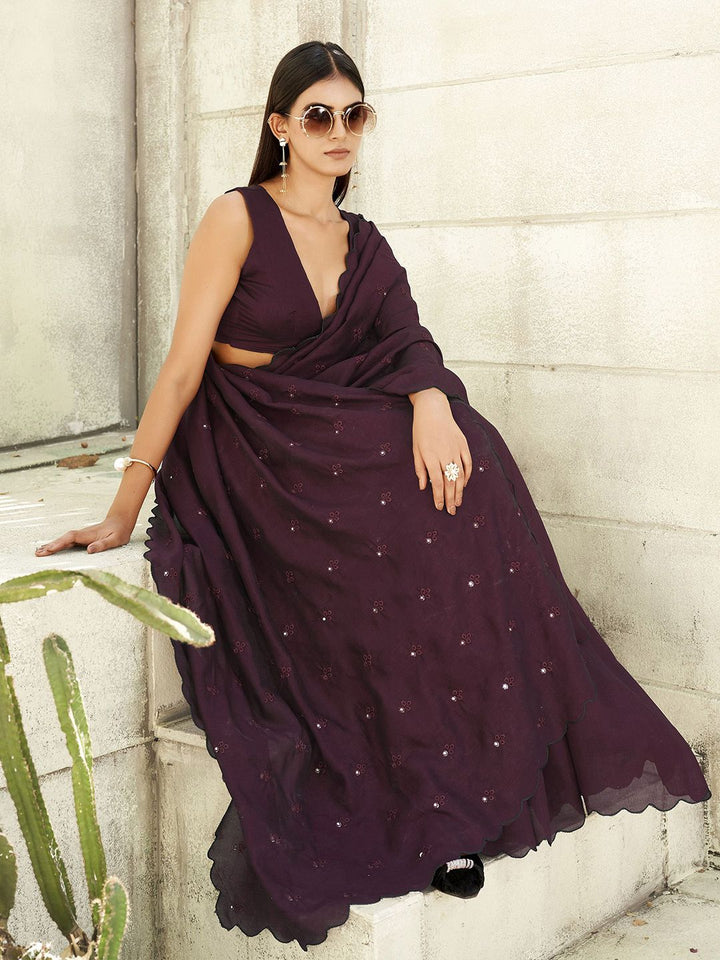 Tikhi Imli Solid Mirror Work Saree