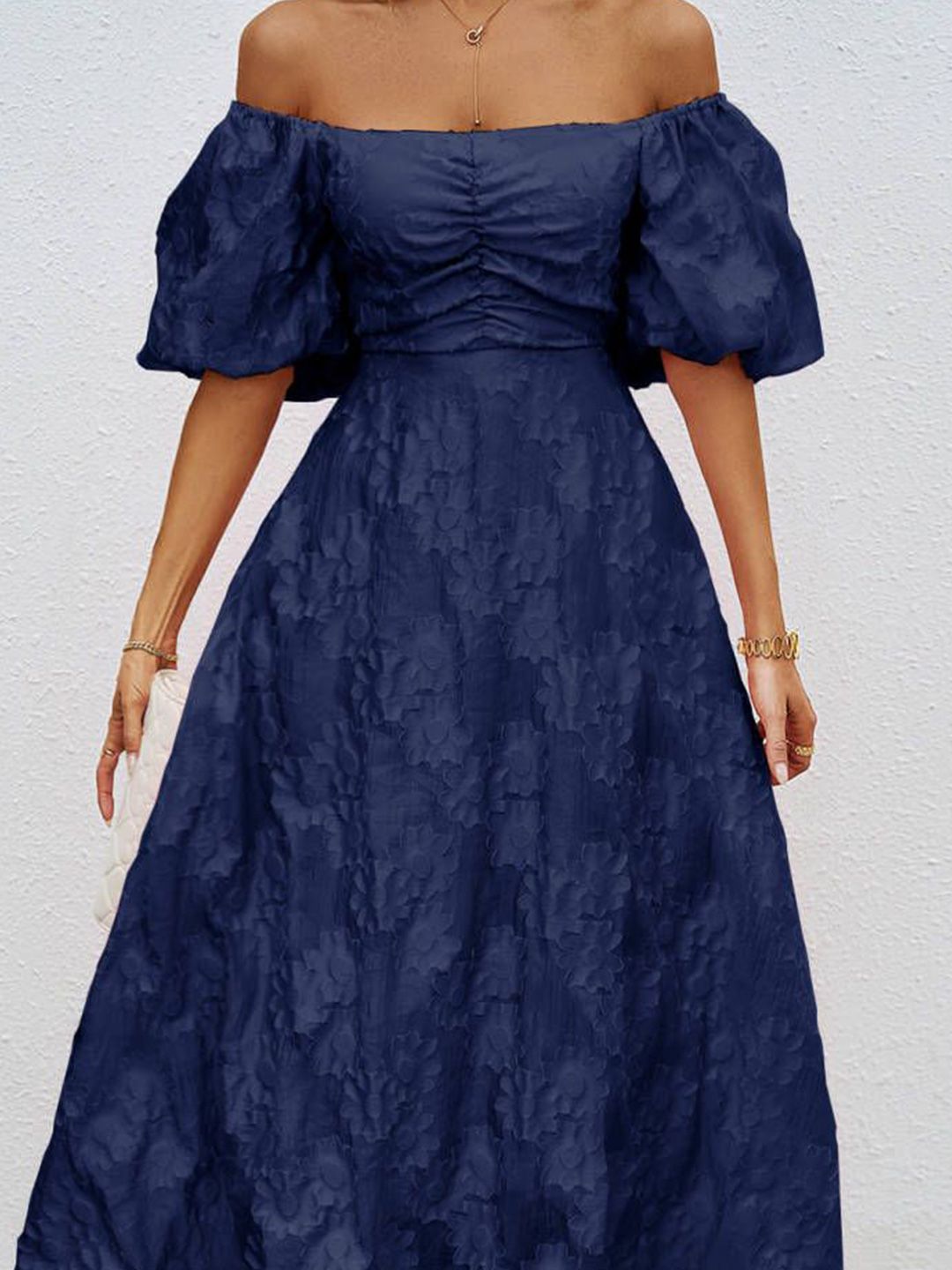 all about you  Women Solid Self Design Off-Shoulder Fit & Flare Midi Dress