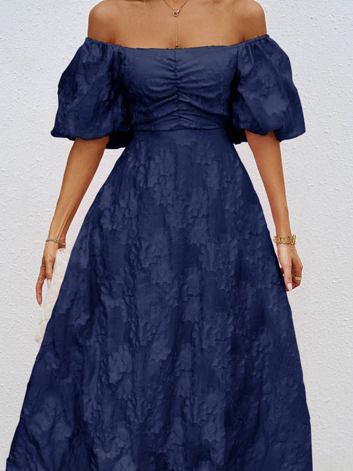 all about you  Women Solid Self Design Off-Shoulder Fit & Flare Midi Dress