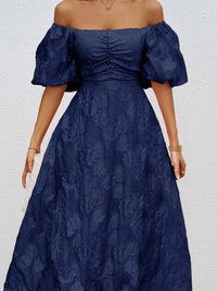 all about you  Women Solid Self Design Off-Shoulder Fit & Flare Midi Dress
