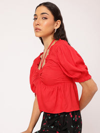 DressBerry Fairy-Collection Sweetheart Tie-Up Neck Cotton Empire Top