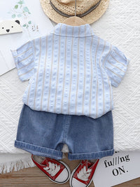 YK Kids Striped Pure Cotton Shirt With Shorts Clothing Set