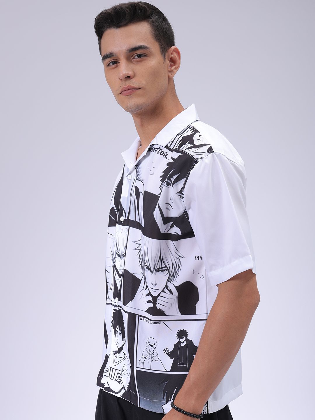 The Indian Garage Co Men Cuban Collar Graphic Printed Oversized Casual Shirt