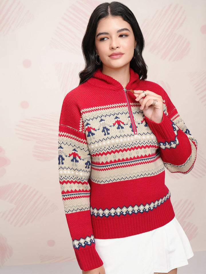 ESPYR By Tokyo Talkies Women Cable Knit Pullover with Zip Detail Detail