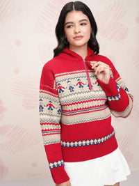 ESPYR By Tokyo Talkies Women Cable Knit Pullover with Zip Detail Detail