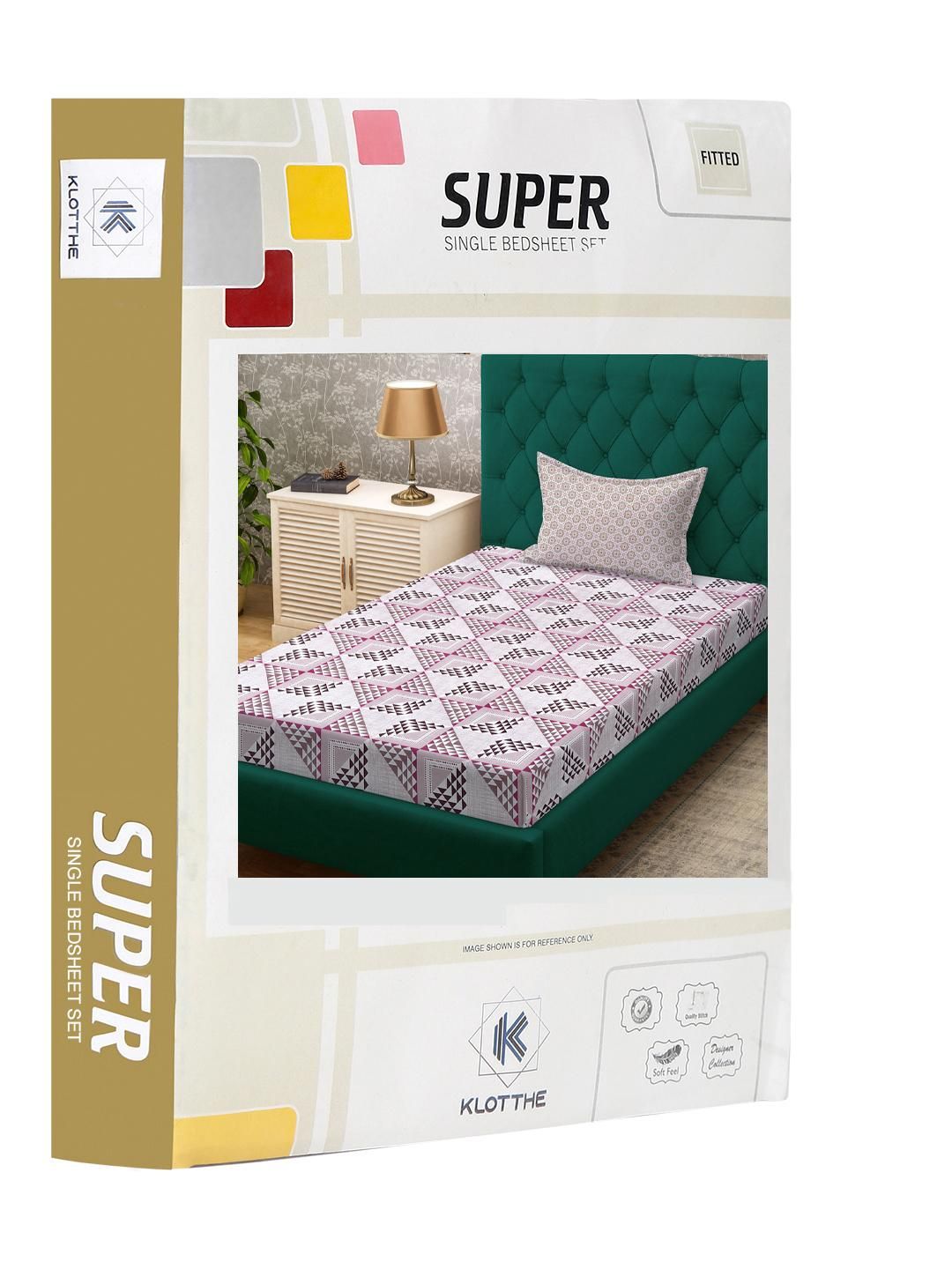 KLOTTHE Pink Geometric Cotton Single Bedsheets