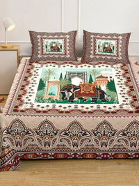 Myntra Elegant Homes Motif Etnik Coklat & Putih 400 TC Cadar Katil King dengan 2 Sarung Bantal