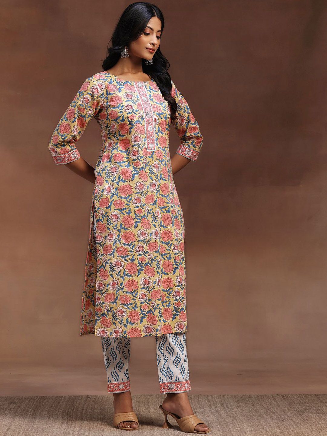 Libas Printed Regular Gotta Patti Pure Cotton Straight Kurta with Trousers & Dupatta
