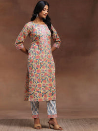 Libas Printed Regular Gotta Patti Pure Cotton Straight Kurta with Trousers & Dupatta
