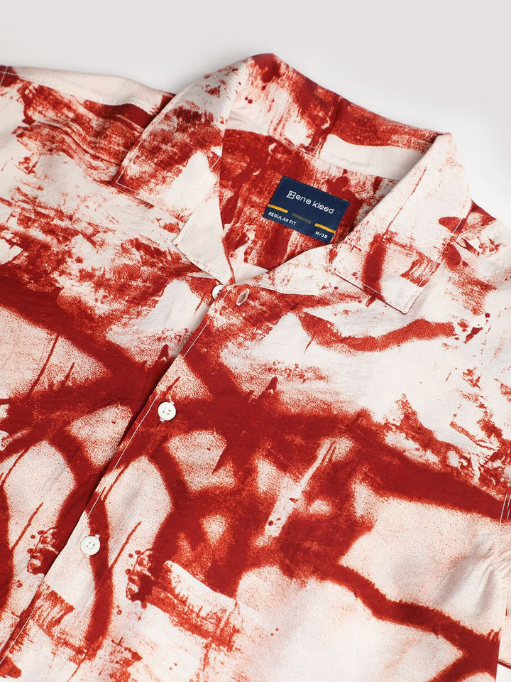 Bene Kleed Men Cuban Collar Abstract Printed  Casual Shirts