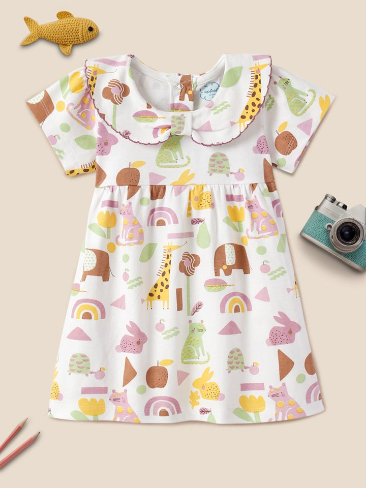 Nauti Nati Girls Graphic Printed Peter Pan Collar Cotton A-Line Dress