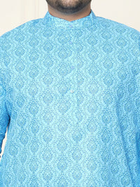 SOJANYA Plus Motif Etnik Printed Mandarin Collar Lengan Panjang Cotton Linen Kurta Lurus
