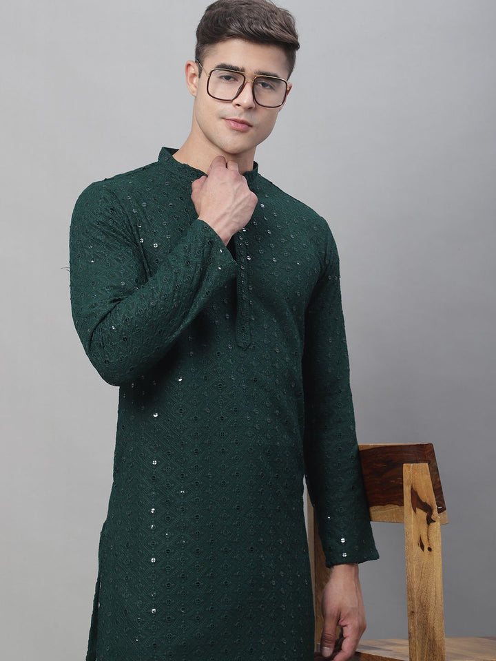 SOJANYA Motif Etnik Sulam Kurta Kapas Tulen