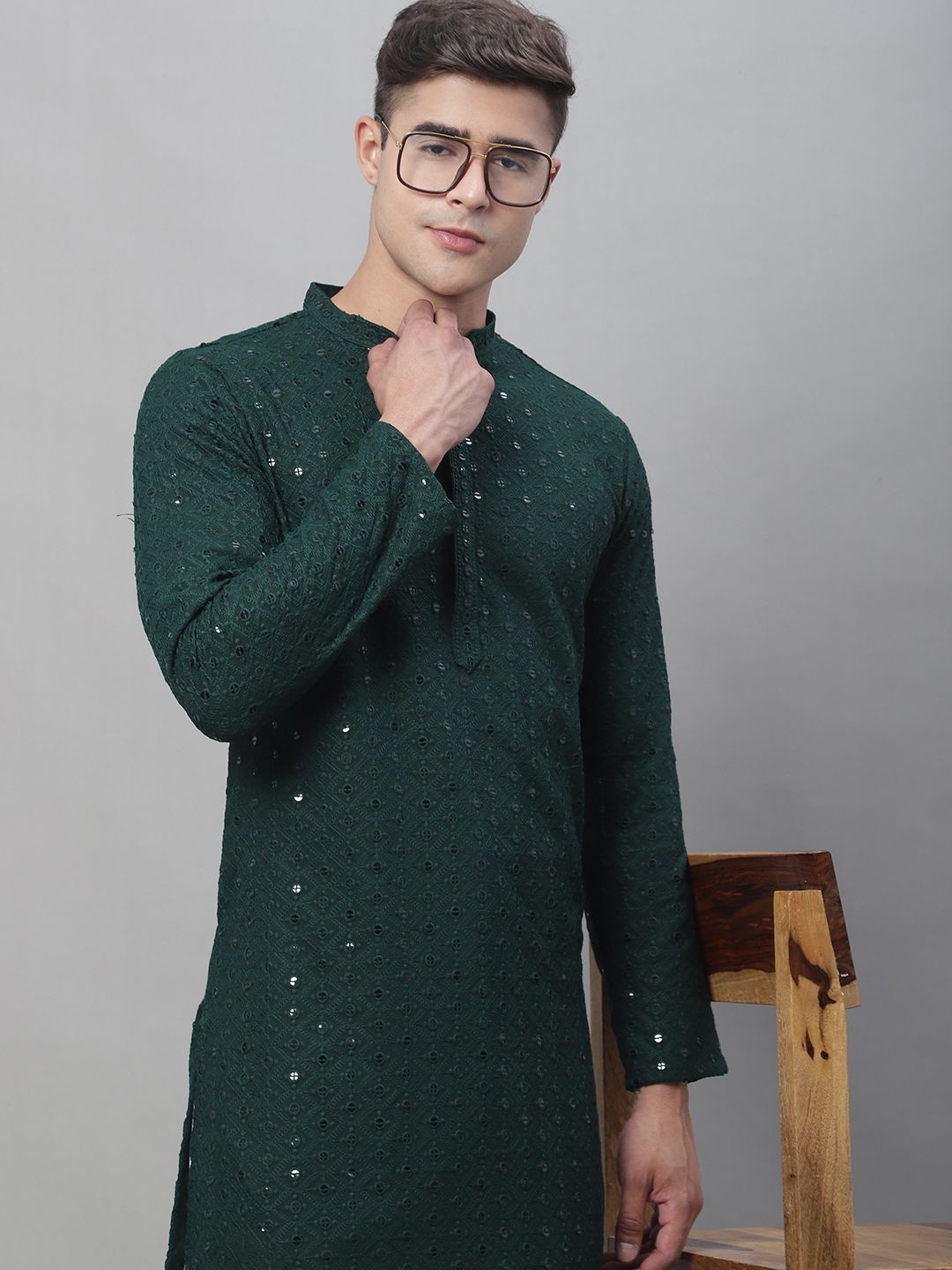 SOJANYA Motif Etnik Sulam Kurta Kapas Tulen
