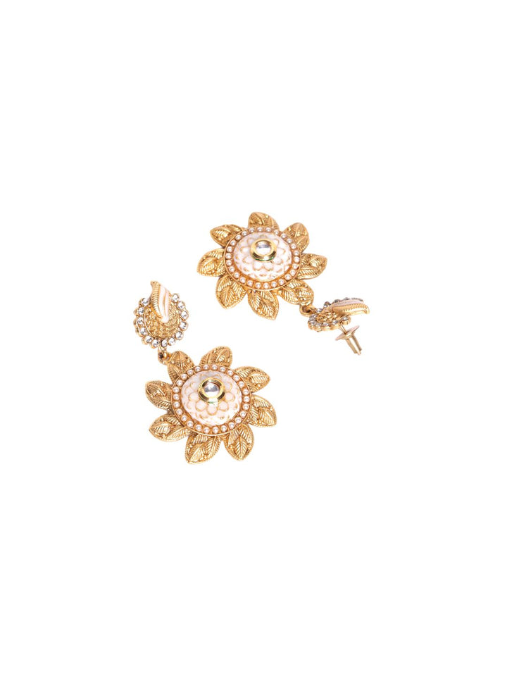 PANASH Gold Plated Kundan Contemporary Drop Earrings