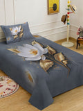 KLOTTHE Grey Floral Flat 400 TC Single 7D Bedsheet with 1 Pillow Covers