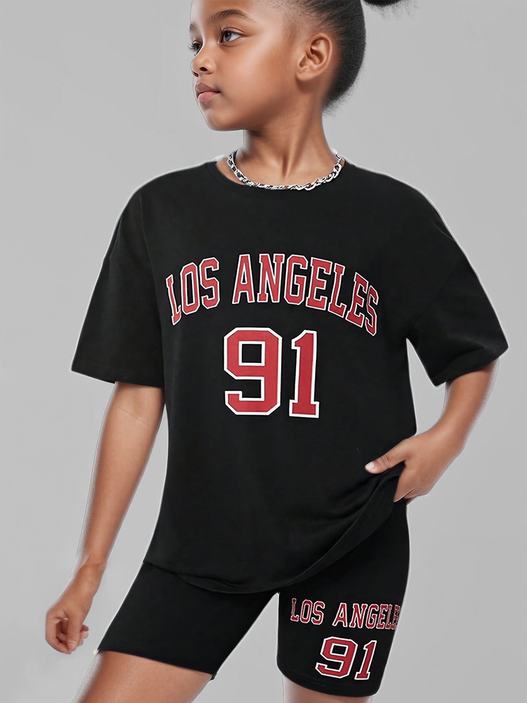YK Girls Dicetak T-shirt dengan seluar pendek