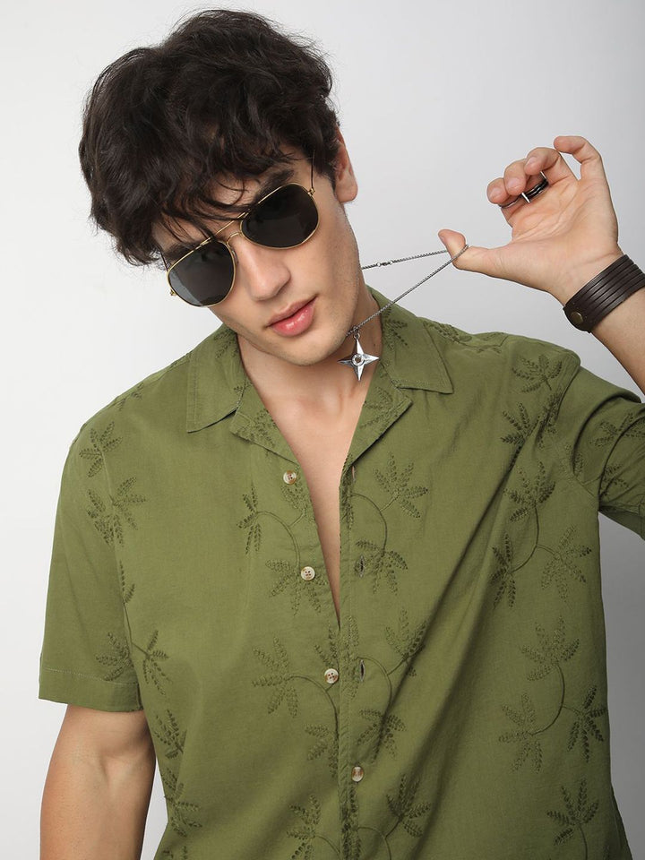 VASTRADO Men Classic Cuban Collar Floral Printed Cotton Oversized Casual Shirt