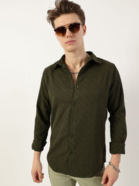 Thomas Scott Men Premium Spread Collar Textured Solid Slim Fit Casual Shirt
