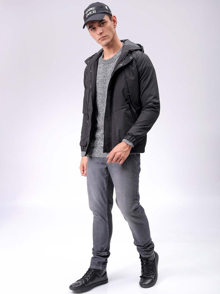 The Indian Garage Co Men Hooded Solid Puffer Utility Jacket