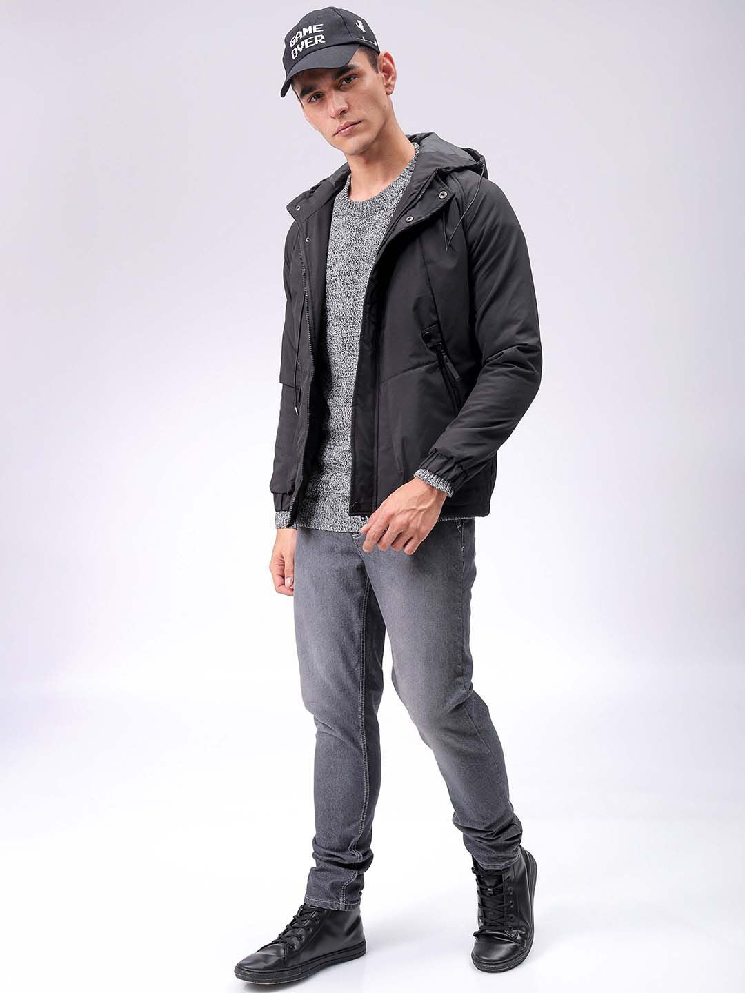 The Indian Garage Co Men Hooded Solid Puffer Utility Jacket