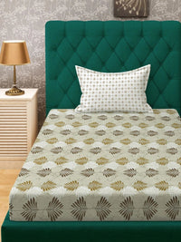 Myntra Elegant Homes Hijau Zaitun & Coklat Bunga 400 TC Cadar Single dengan 1 Sarung Bantal