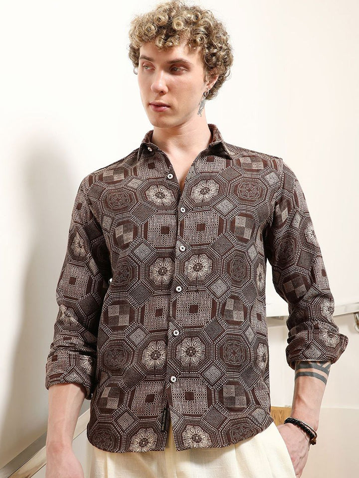 Campus Sutra Geometric Printed Casual Shirt