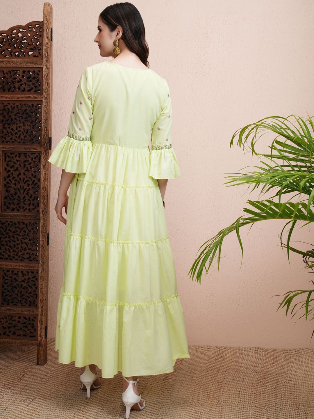 Vishudh Embroidered Flared Sleeve A-Line Maxi Dress