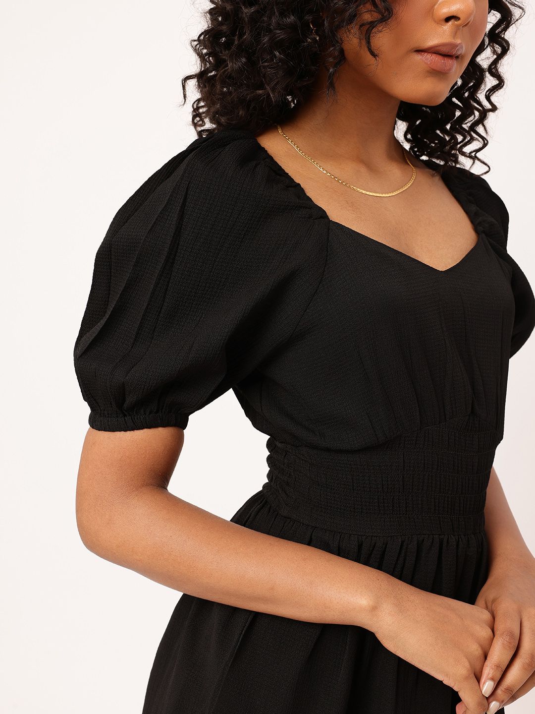DressBerry Goth Kawaii Seersucker Cinched Waist Fit and Flare Mini Dress