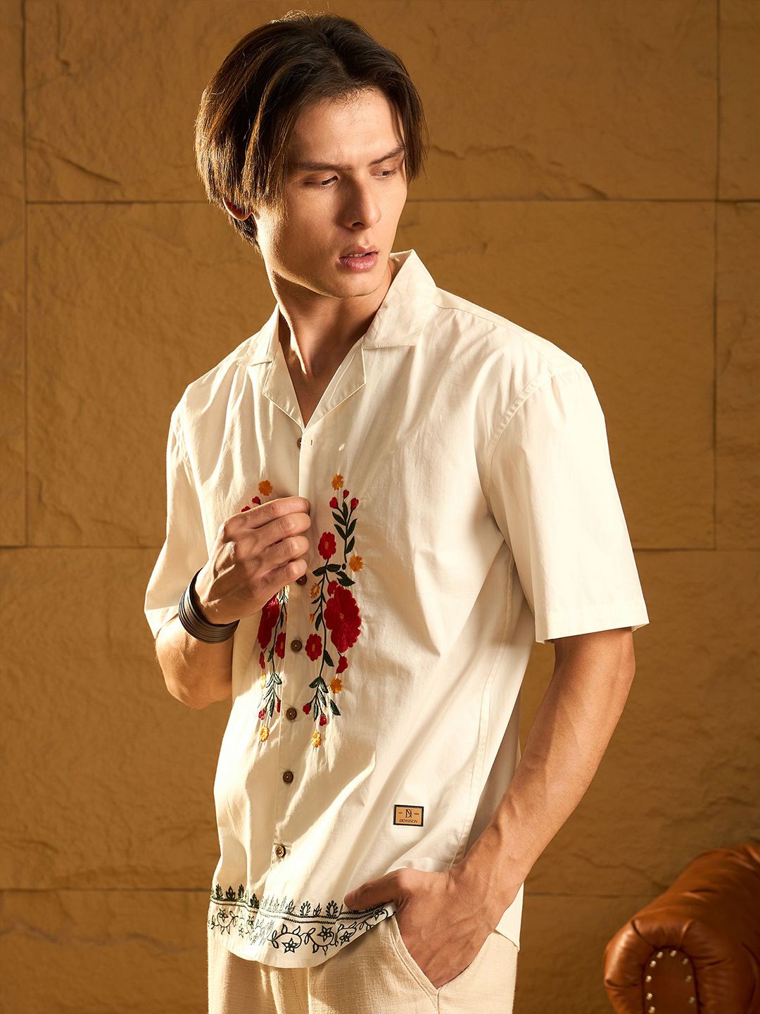 DENNISON Floral Embroidery Oversized Casual Shirt