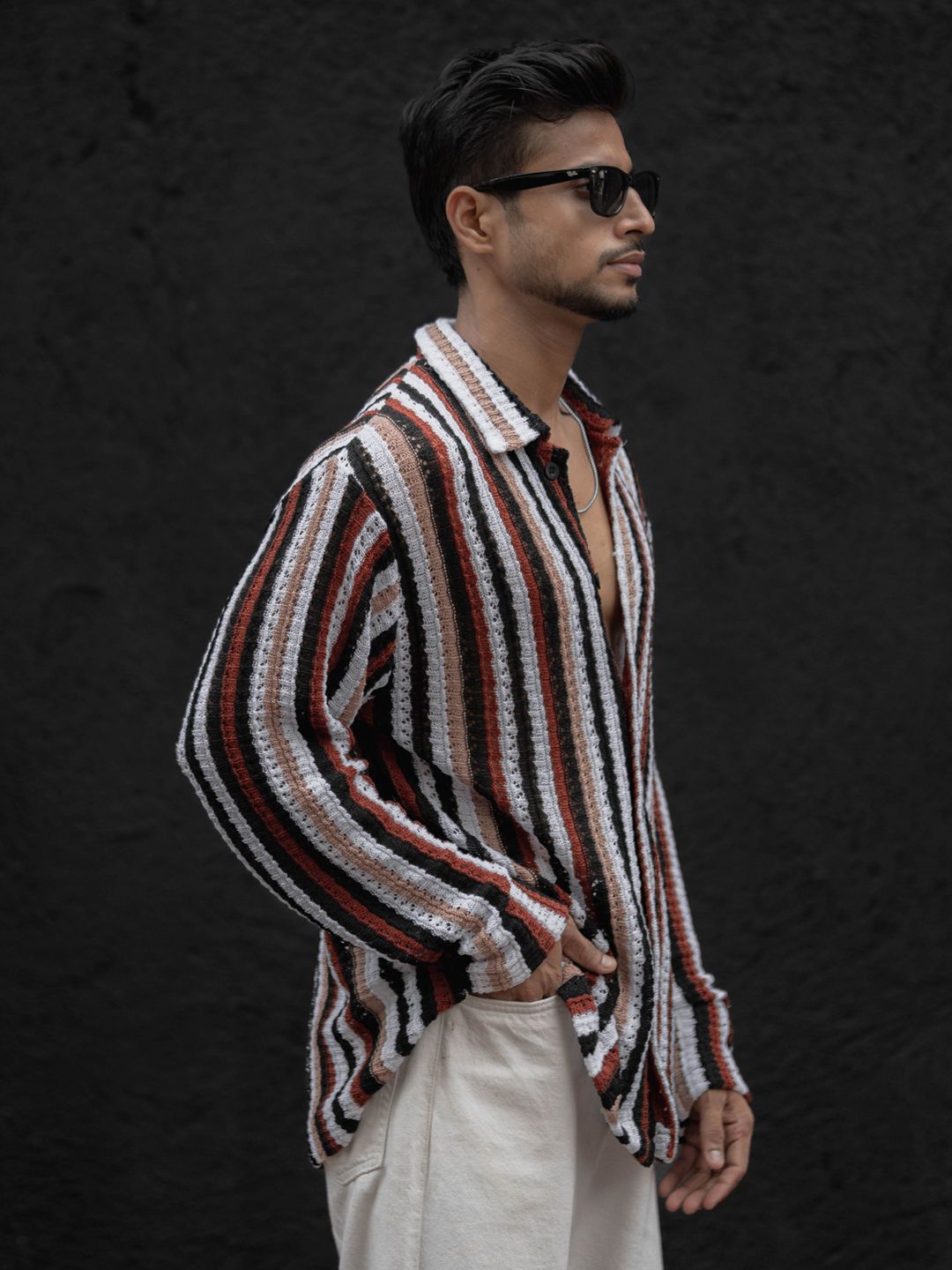 Powerlook Men Spread Collar Vertical Striped Casual Shirt