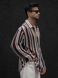 Powerlook Men Spread Collar Vertical Striped Casual Shirt