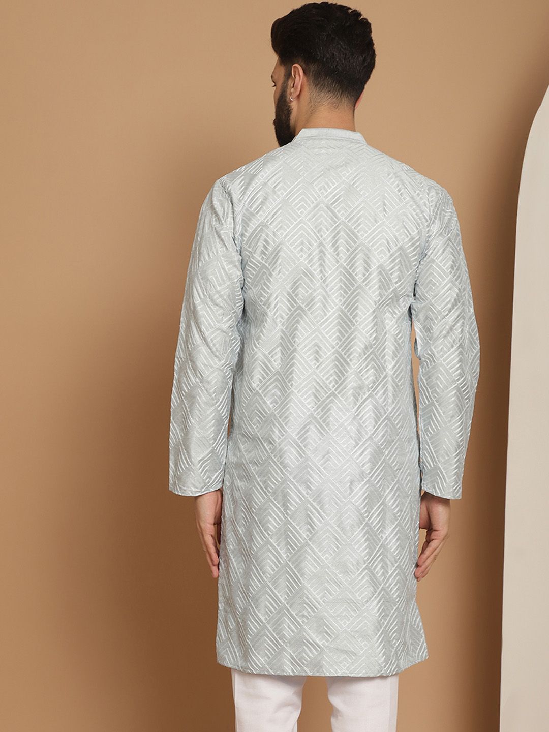 Anouk Men Grey Geometric Gotta Patti Kurta