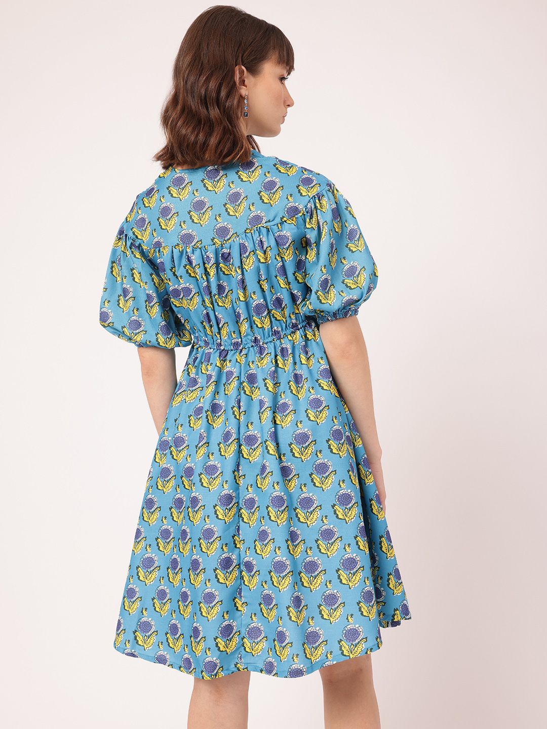DressBerry Daydream Diva Floral Print Cinched Waist A-line Dress