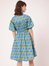 DressBerry Daydream Diva Floral Print Cinched Waist A-line Dress