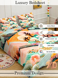 Myntra Elegant Homes White Floral 300 TC Cadar Katil Double & 2 Sarung Bantal 98''X 88''