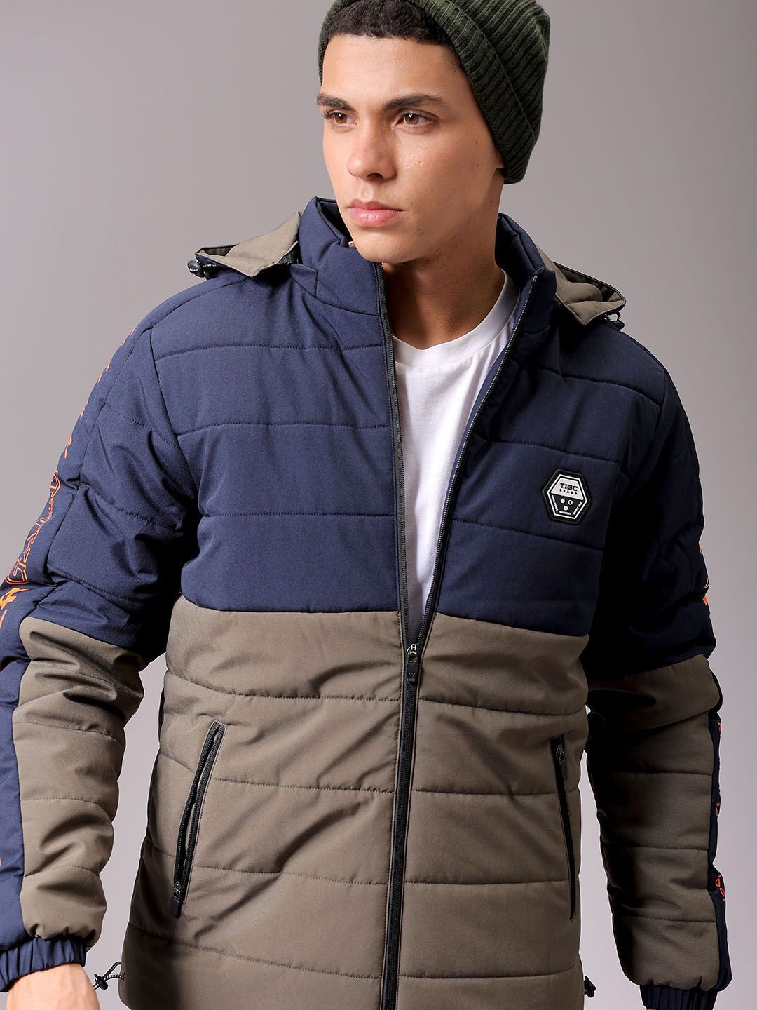 The Indian Garage Co Men Hooded Colourblocked Casual Puffer Jacket