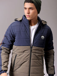 The Indian Garage Co Men Hooded Colourblocked Casual Puffer Jacket
