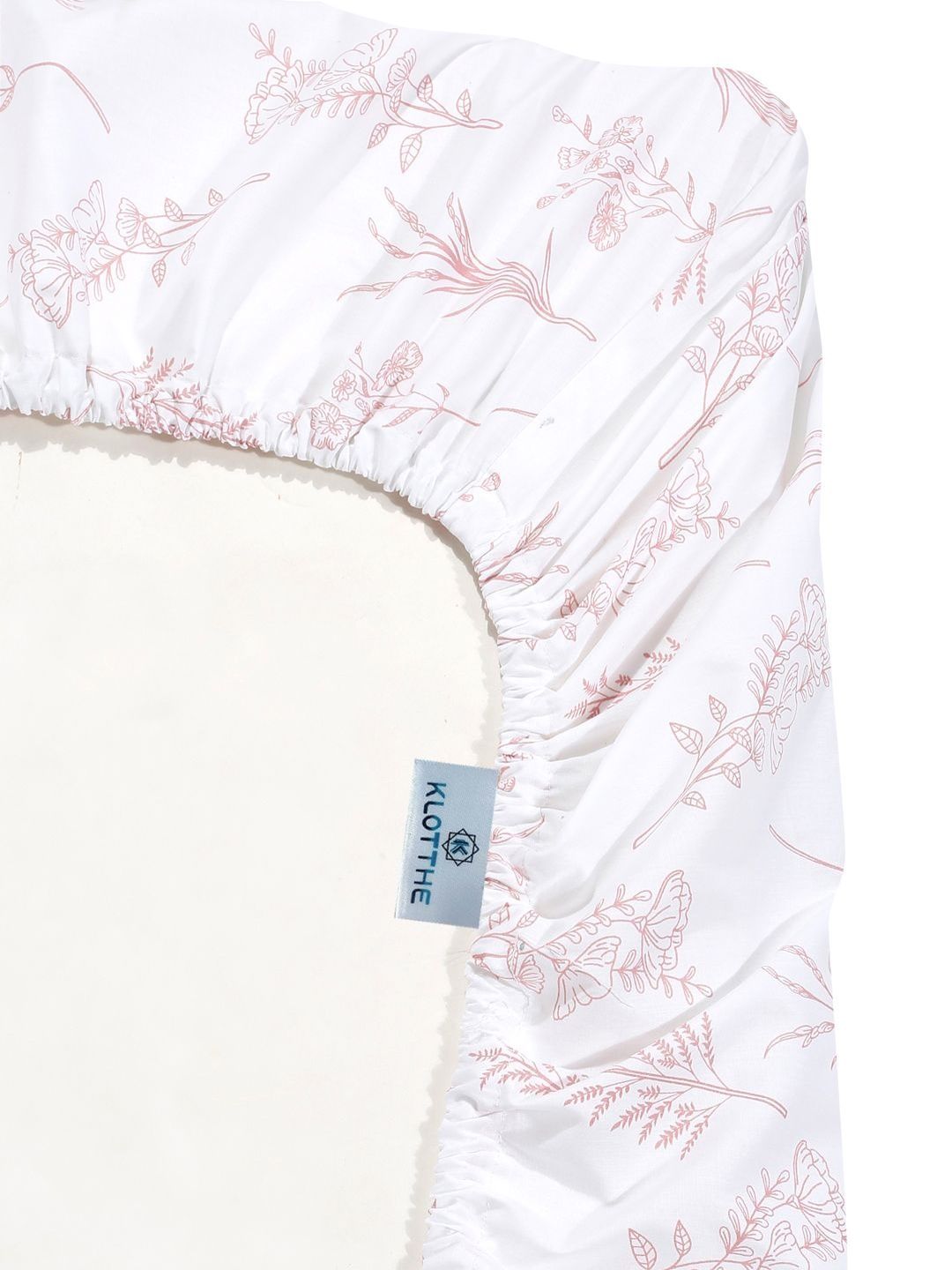 KLOTTHE White Floral Printed Dilengkapi 400 TC Cotton Super King dengan 2 Sarung Bantal