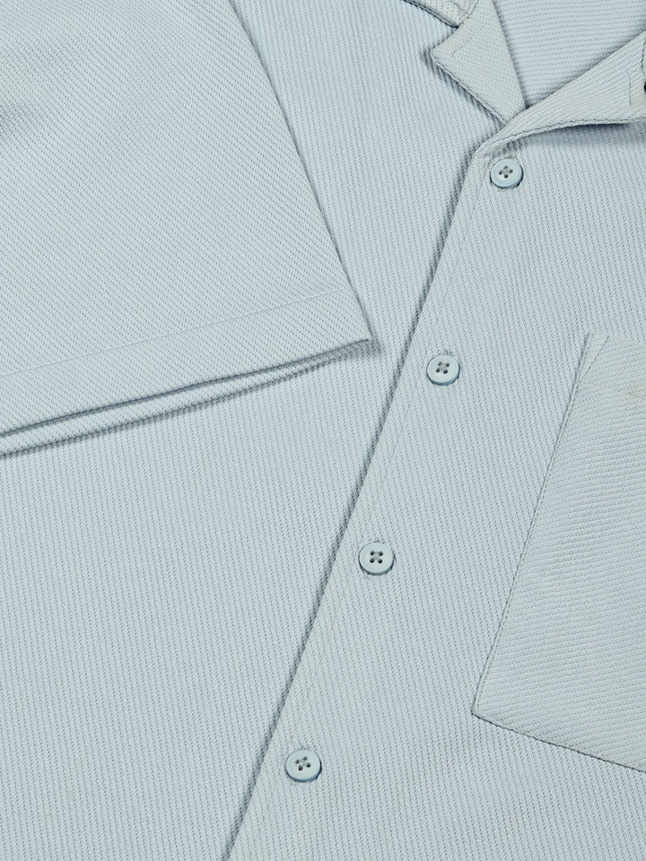 Thomas Scott Men Premium Cuban Collar Textured Cotton Oversized Casual Shirt